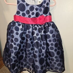 Cherokee Navy Polka Dot Dress with Pink Sash